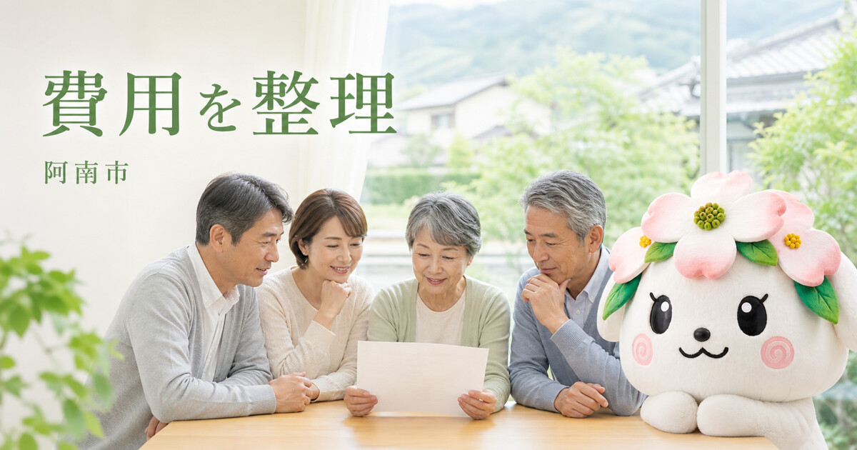 阿南市で費用を整理を確認する家族と花水木の担当者