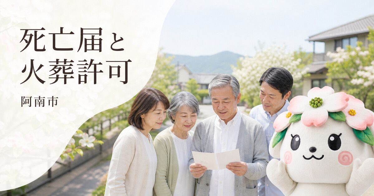 阿南市で死亡届と火葬許可を確認する家族と花水木の担当者