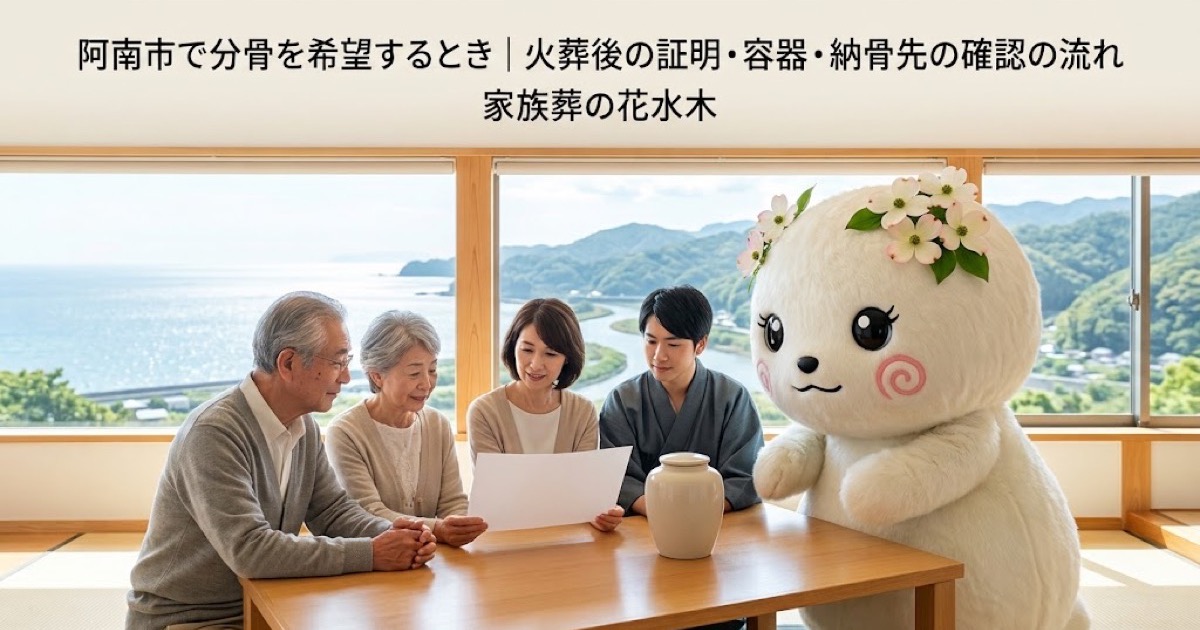 分骨を希望するときの確認を確認する阿南市の家族と花水木ちゃん