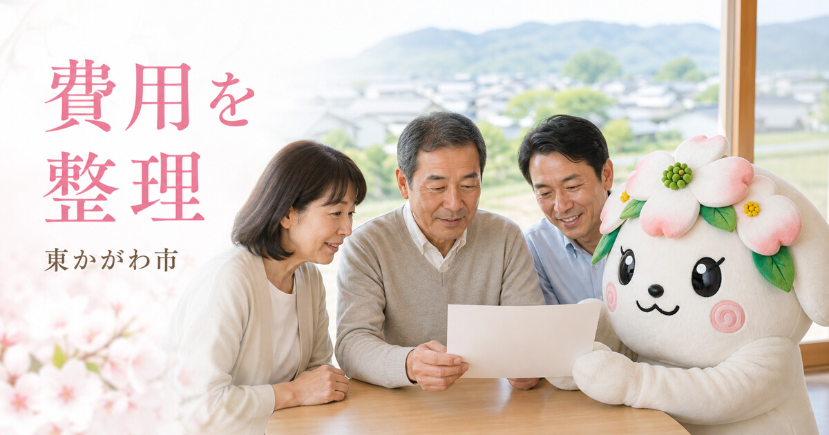 東かがわ市で費用を整理を確認する家族と花水木の担当者