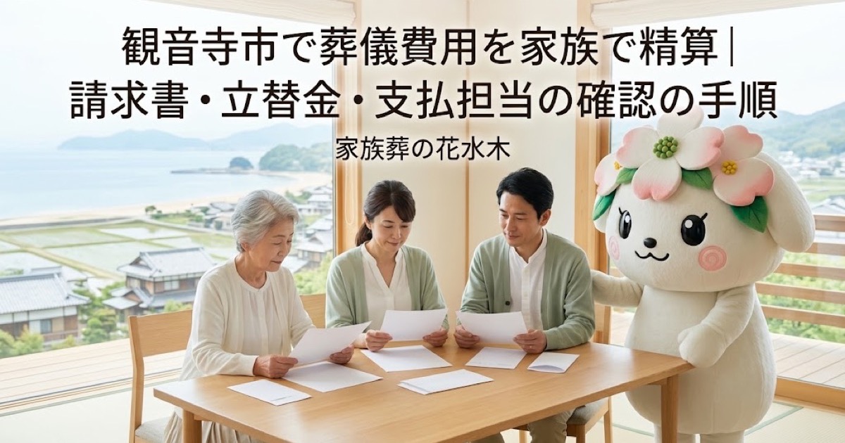 葬儀費用と立替金の家族精算を確認する観音寺市の家族と花水木ちゃん
