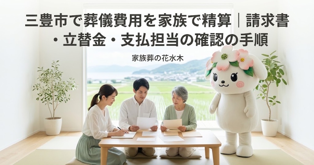 葬儀費用と立替金の家族精算を確認する三豊市の家族と花水木ちゃん