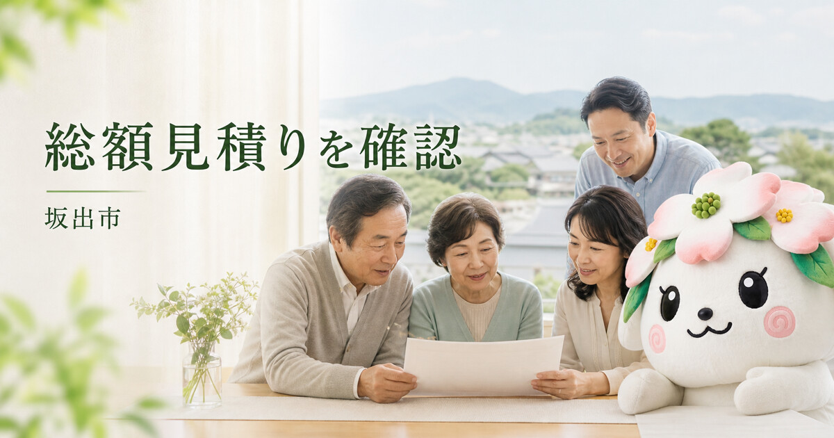 坂出市で総額見積りを確認を確認する家族と花水木の担当者