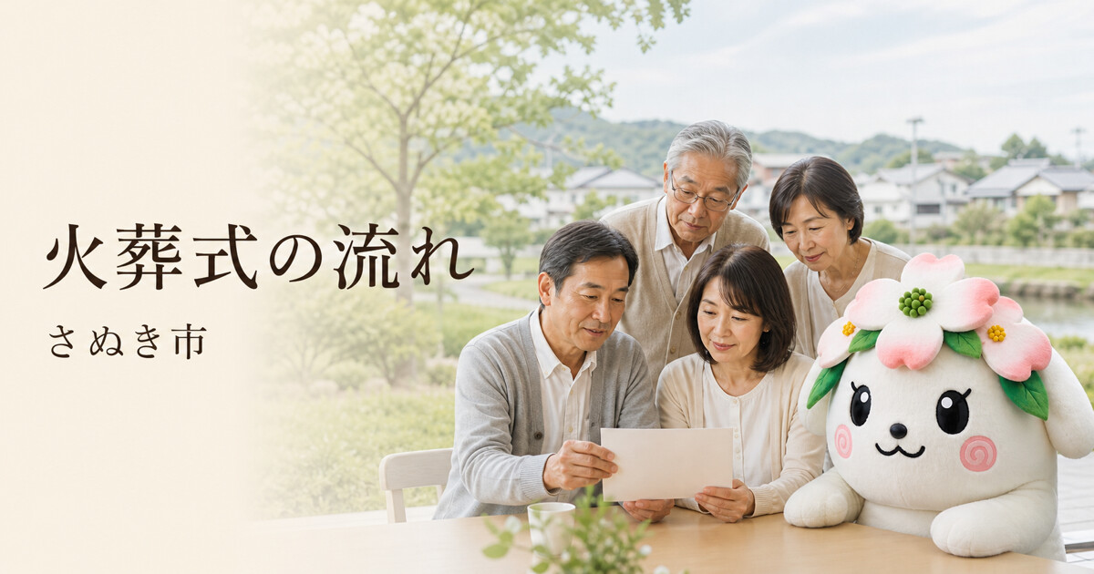 さぬき市で火葬式の流れを確認する家族と花水木の担当者