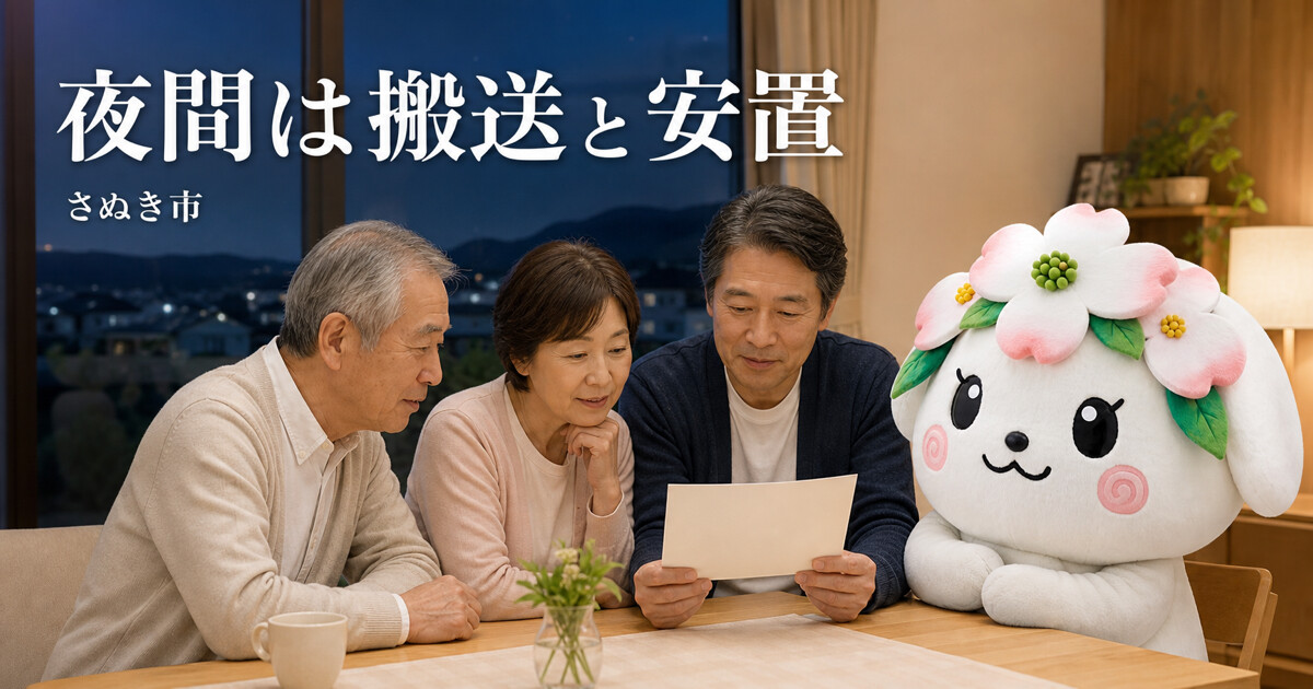 さぬき市で夜間は搬送と安置を確認する家族と花水木の担当者