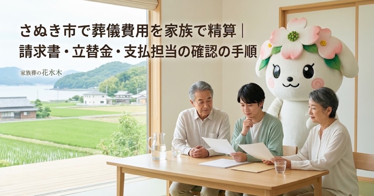 葬儀費用と立替金の家族精算を確認するさぬき市の家族と花水木ちゃん