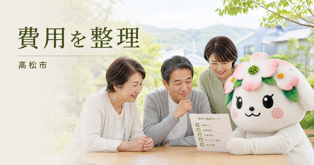 高松市で費用を整理を確認する家族と花水木の担当者