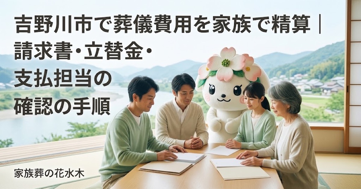 葬儀費用と立替金の家族精算を確認する吉野川市の家族と花水木ちゃん