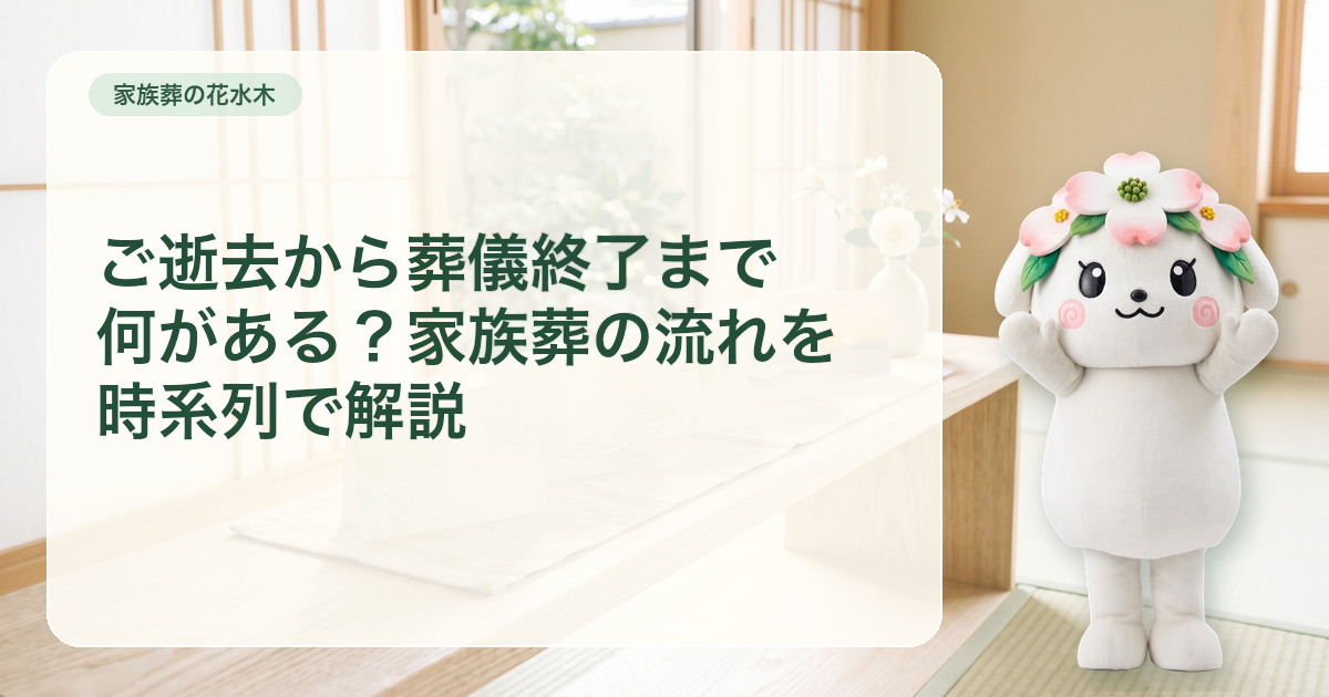 家族葬の流れを示す八つの穏やかな時系列カード